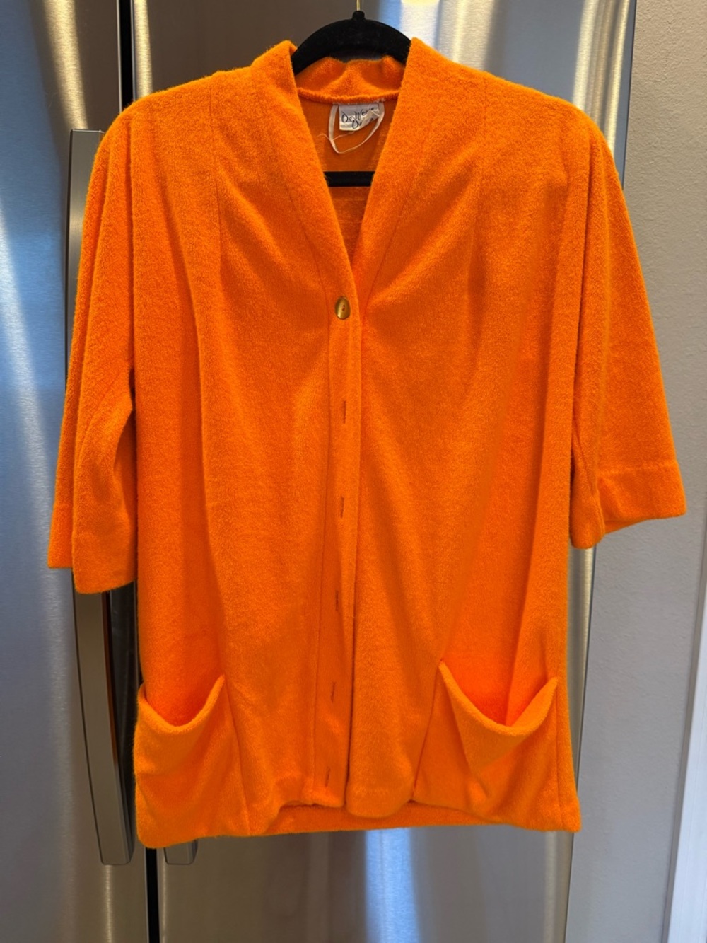 Vintage Deweese Design Orange Terry Knit Cardigan 60s 70s Reto Bright Dopamine